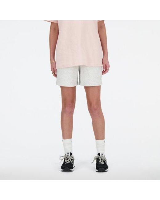 New Balance Pink Athletics French Terry Short In Grey Cotton Fleece