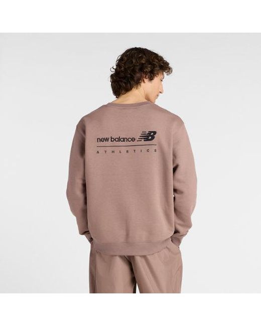 Hombre Linear Graphic Fleece Crew En, Algodón, Talla New Balance de hombre de color Brown