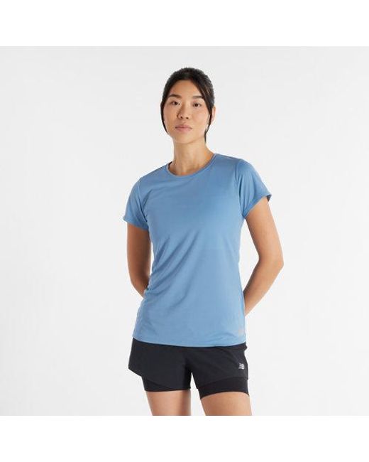 Donna Core Run Short Sleeve, Maglia Di Poliestere, Taglia di New Balance in Blue