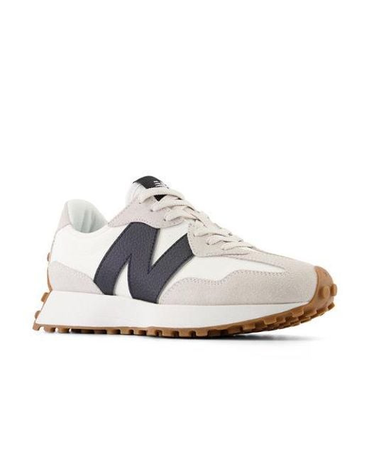New Balance White 327 In Beige/black Suede/mesh