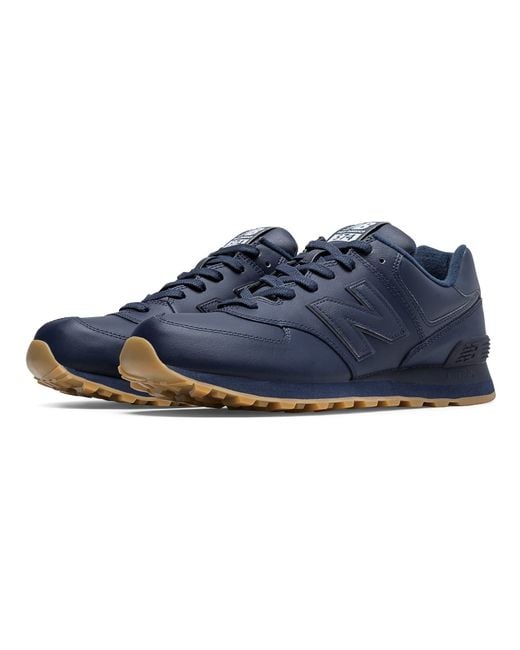 New Balance 574 Leather in Navy (Blue) for Men | Lyst