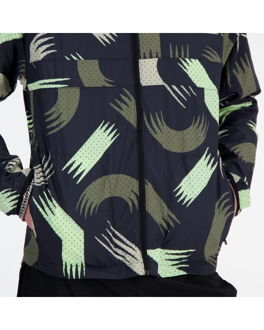 New Balance Green London Edition Printed Nb Athletics Packable Run Jacket In Black Polywoven for men