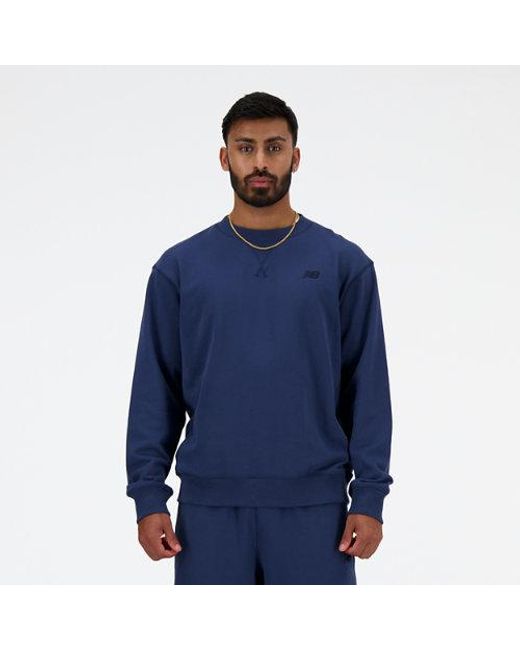 New Balance Athletics French Terry Crew In Blue Cotton for men