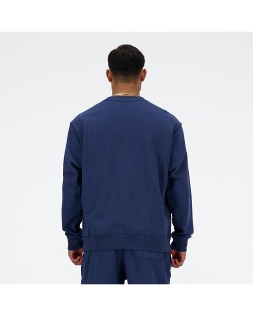 New Balance Athletics French Terry Crew In Blue Cotton for men