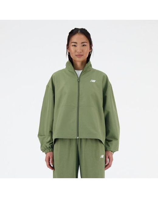 New Balance Sport Essentials Oversized Jacket In Green Polywoven