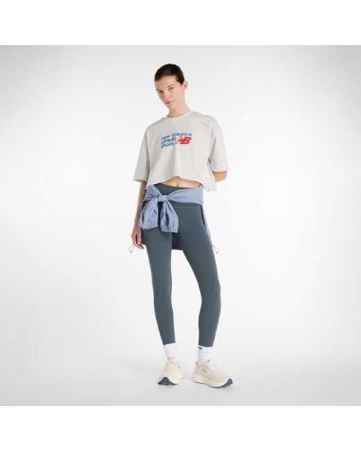 New Balance Gray Athletics Premium Chest Logo Cropped T-Shirt