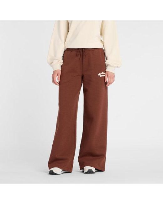 New Balance Red Linear Heritage Fleece Wide Leg Pant