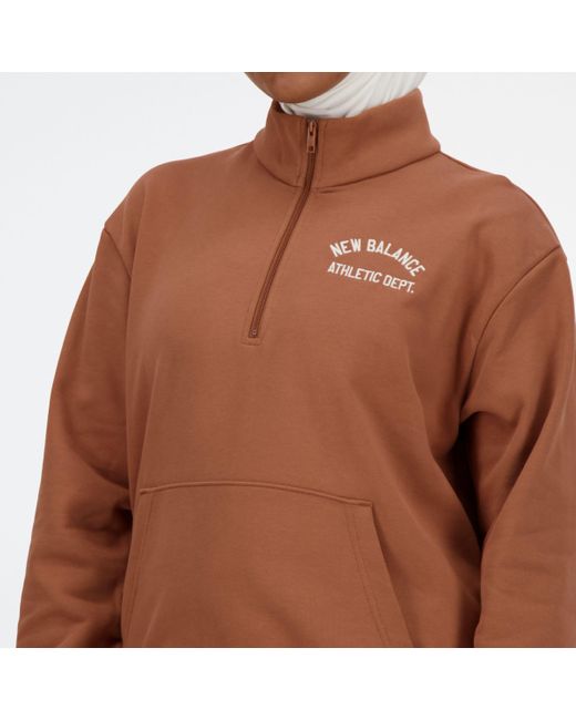 New Balance Sportswear's Greatest Hits Quarter Zip In Brown Cotton Fleece