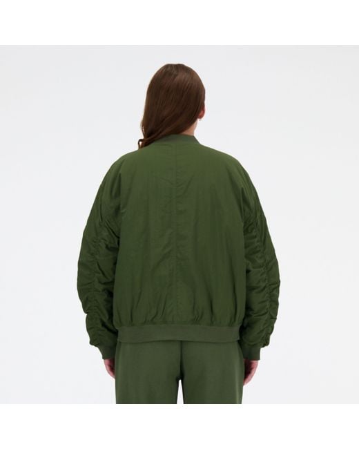 New Balance Green Linear heritage woven bomber jacket in grün