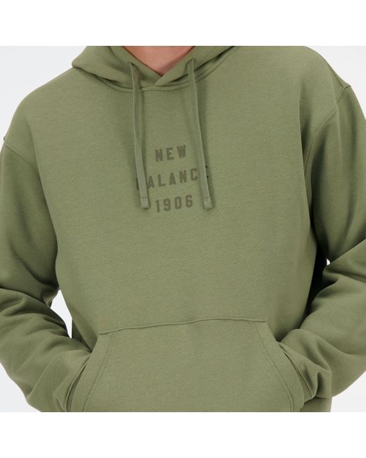 New Balance Iconic Collegiate Graphic Hoodie In Green Poly Fleece for men