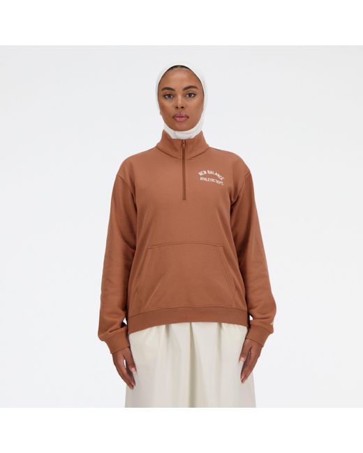 New Balance Sportswear's Greatest Hits Quarter Zip In Brown Cotton Fleece