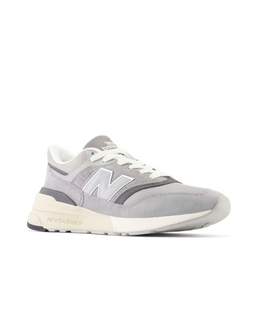 New Balance White 997r In Grey Suede/mesh