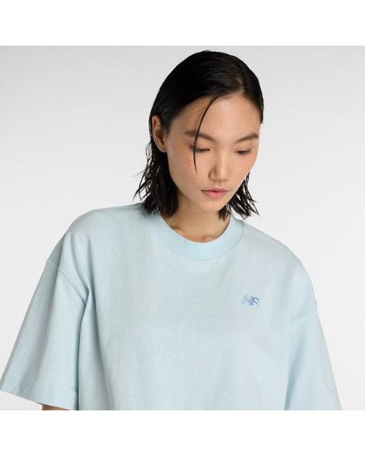 New Balance Blue Damen Logo Oversized Jersey T-Shirt