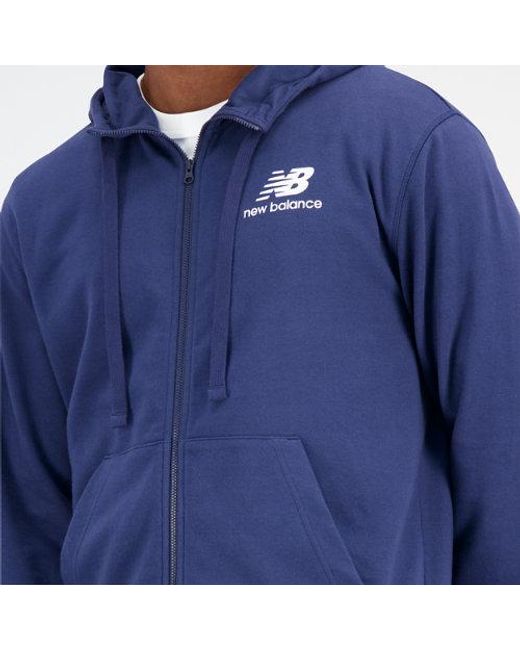 New Balance Essentials Stacked Logo French Terry Jacket In Blue Cotton Fleece for men