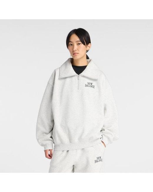 New Balance White Trackside Fleece Half Zip