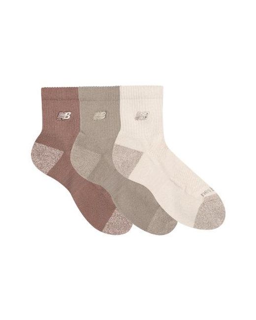New Balance Brown Active Premium Qtr 3 Pack Socks 3 Pack