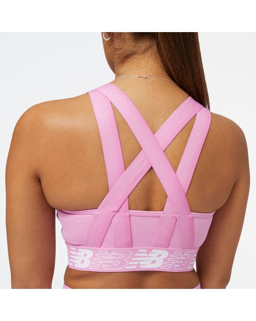 New Balance Red Relentless Crop Bra In Pink Poly Knit