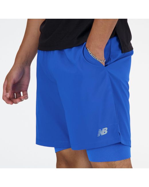 New Balance Ac Lined Short 7" In Blue Polywoven for men