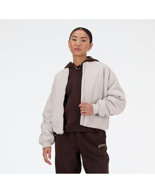 Femme Linear Heritage Woven Bomber Jacket En, Polywoven, Taille New Balance en coloris Brown
