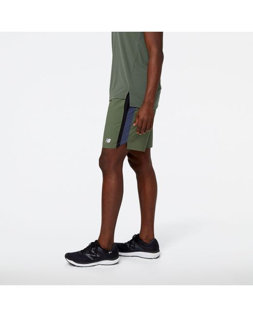 New Balance Brown Accelerate 7 Inch Short In Green Polywoven for men