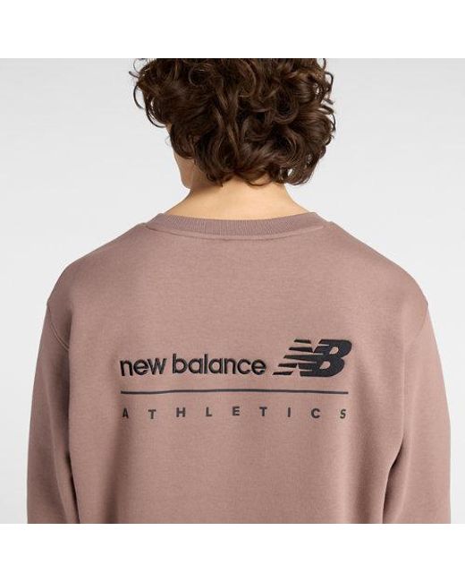 Hombre Linear Graphic Fleece Crew En, Algodón, Talla New Balance de hombre de color Brown
