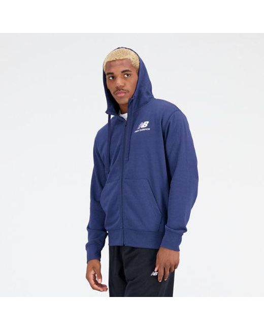 New Balance Essentials Stacked Logo French Terry Jacket In Blue Cotton Fleece for men