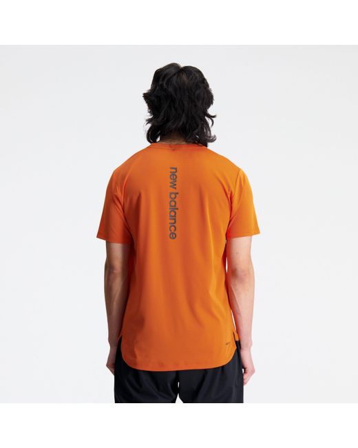 New Balance Orange Impact Run At N-vent Short Sleeve In Red Poly Knit for men