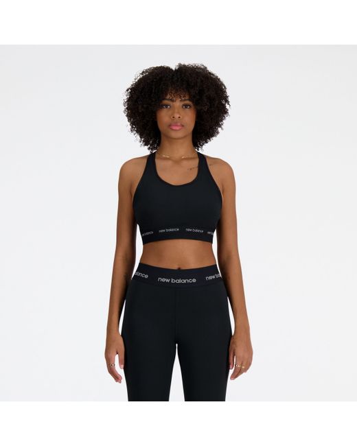 New Balance Black Nb sleek medium support sports bra in schwarz