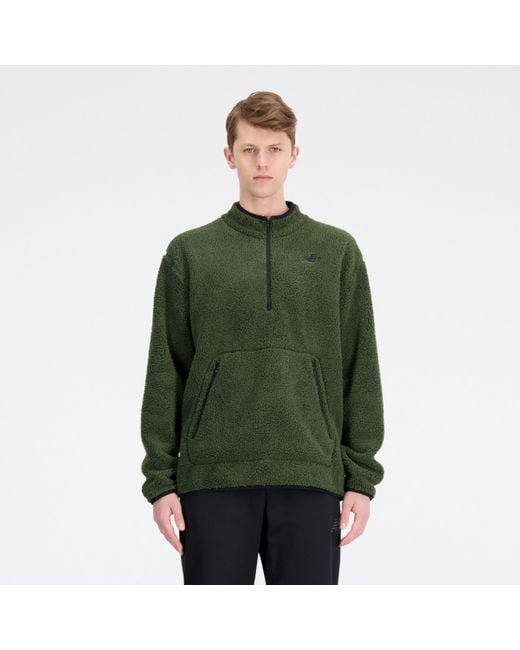 New Balance R.w. Tech Sherpa Pullover In Green Poly Knit for men
