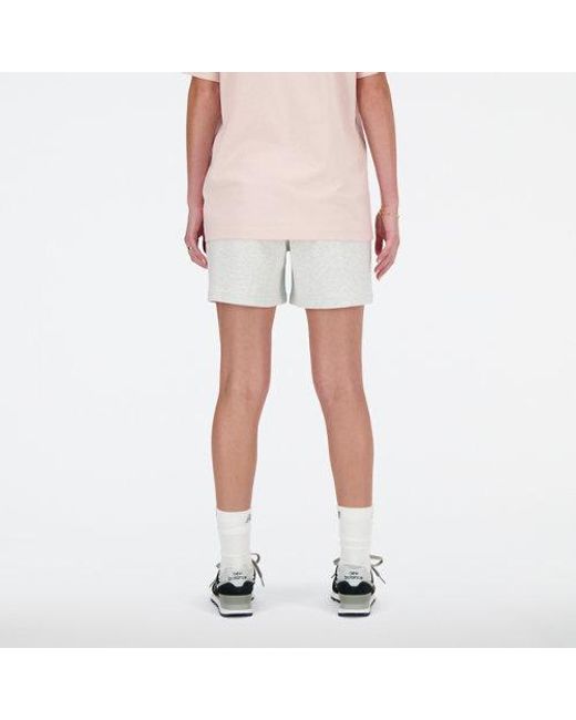 New Balance Pink Athletics French Terry Short In Grey Cotton Fleece