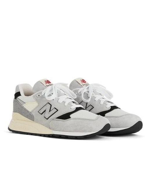 New Balance White Made In Usa 998 In Grey/black Leather for men