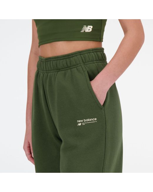 New Balance Green Linear Heritage Brushed Back Fleece Sweatpant