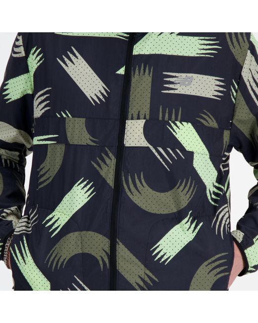New Balance Green London Edition Printed Nb Athletics Packable Run Jacket In Black Polywoven for men