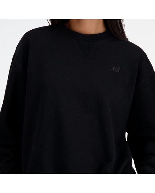 New Balance Athletics French Terry Crew In Black Cotton Fleece