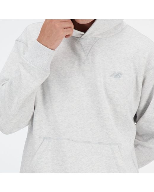 New Balance White Athletics French Terry Hoodie In Grey Cotton Fleece for men