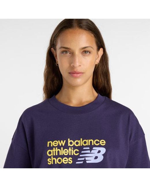 New Balance Blue Athletics Premium Chest Logo Cropped T-Shirt