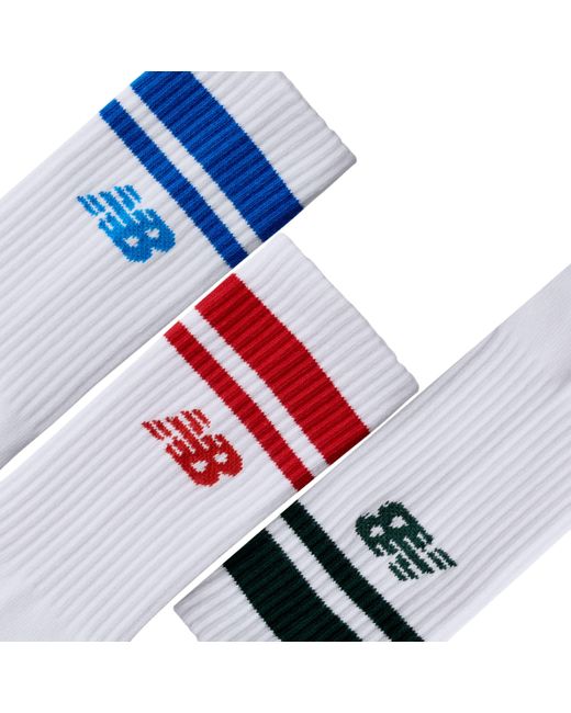 New Balance Essentials Line Midcalf 3 Pack In White/red/blue/green Cotton