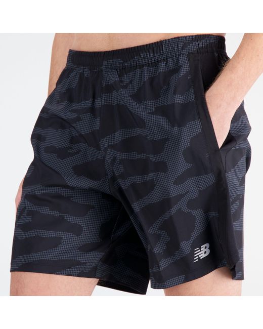 New Balance Blue Printed Accelerate 7 Inch Short In Black Polywoven for men