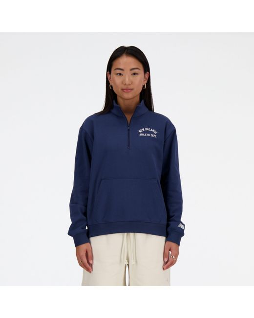 New Balance Sportswear's Greatest Hits Quarter Zip In Blue Cotton Fleece