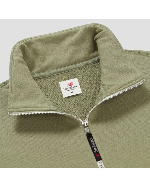 New Balance Made In Usa Quarter Zip Pullover In Green Cotton Fleece
