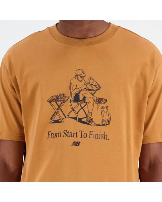 New Balance Essentials cafe grandpa cotton jersey t-shirt in braun in Orange für Herren
