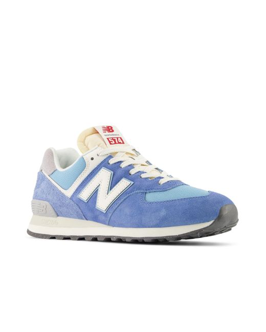 New Balance 574 In Blue/white Suede/mesh