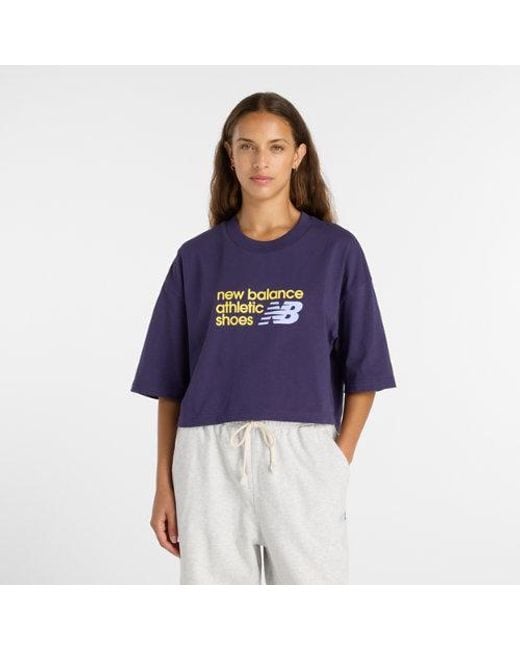 New Balance Blue Athletics Premium Chest Logo Cropped T-Shirt