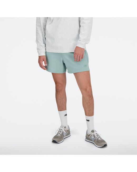 New Balance Blue Athletics French Terry Short 5" In Green Cotton for men