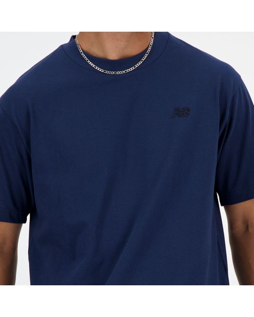 New Balance Athletics cotton t-shirt in blau in Blue für Herren