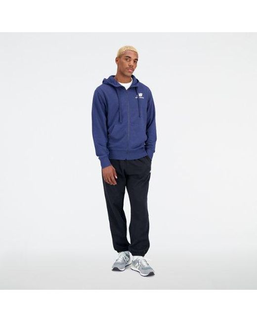 New Balance Essentials Stacked Logo French Terry Jacket In Blue Cotton Fleece for men