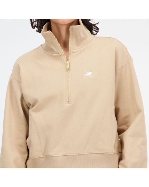 New Balance Natural Athletics Remastered French Terry 1/4 Zip In Brown Cotton