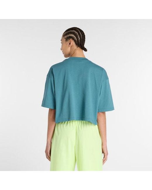 New Balance Blue Athletics Premium Chest Logo Cropped T-Shirt