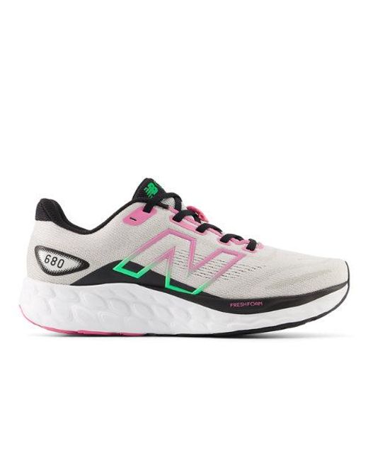 New Balance White Fresh Foam 680 V8 In Grey/black/pink/green Textile