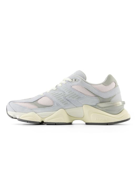 New Balance White 9060 In Grey/pink Suede/mesh
